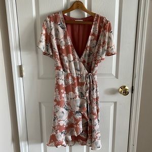 June + Hudson Floral Ruffled Hem V-Neck Wrap Dress Size XL